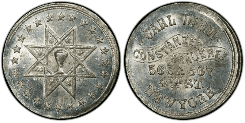 (No Date) White Metal Civil War Store Card F-630U-1e, Carl Diem, Lg. Planchet NY