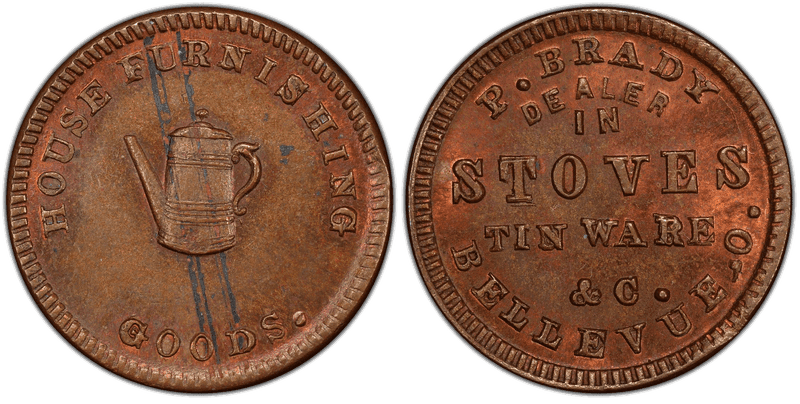(No Date) Copper Civil War Store Card F-65B-3a, P. Brady OH