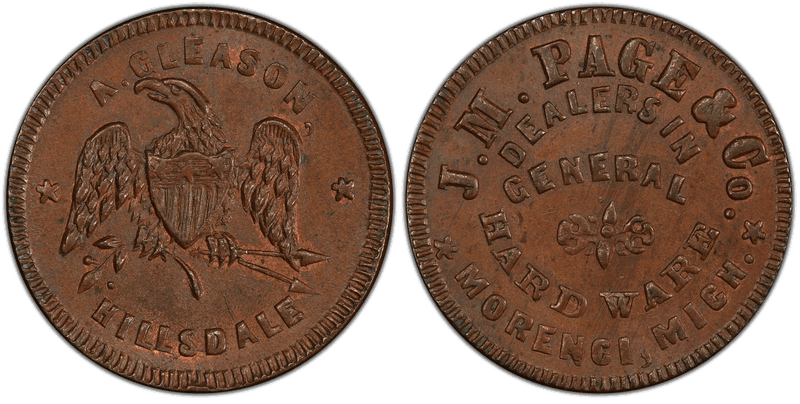 (No Date) Copper Civil War Store Card F-660A-1a, J.M. Page & Co. MI