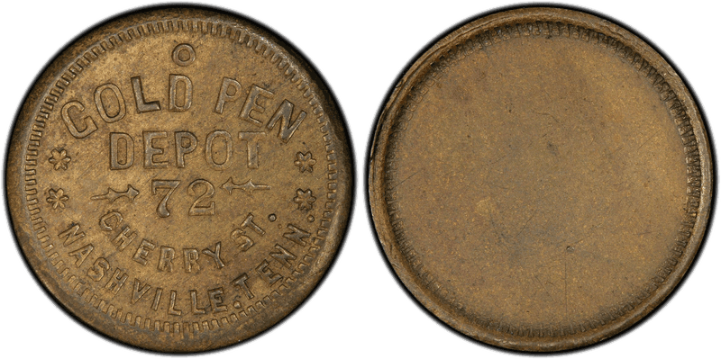 (No Date) Brass Civil War Store Card F-690A-1b, Pen Depot TN