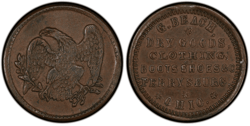 (No Date) Copper Civil War Store Card F-725A-2a, G. Beach OH