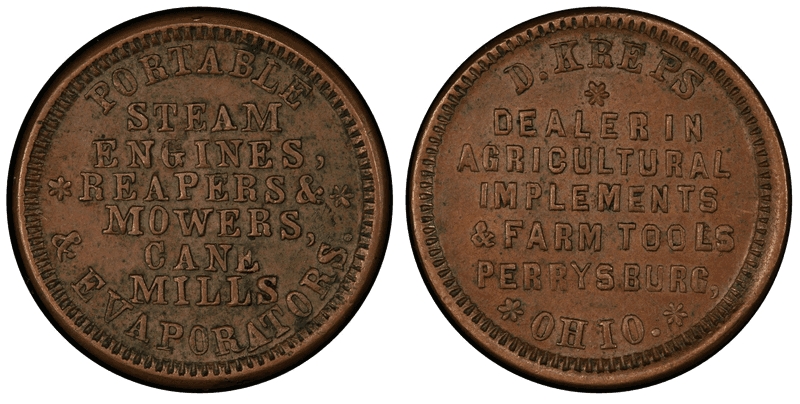 (No Date) Copper Civil War Store Card F-725B-1a, D. Kreps OH