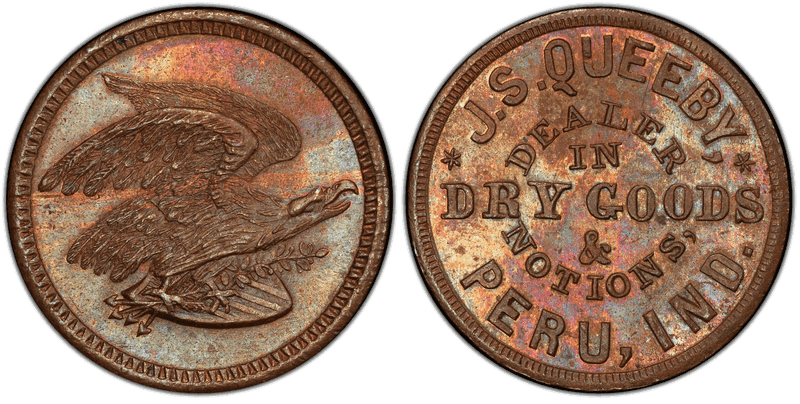 (No Date) Copper Civil War Store Card F-740B-1a, J.S. Queeby IN