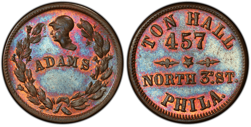(No Date) Brass Civil War Store Card F-750A-1b, Ton Hall PA