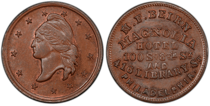 (No Date) Copper Civil War Store Card F-750E-1a, M.F. Beirn PA