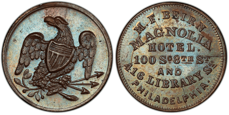 (No Date) Copper Civil War Store Card F-750E-4a, M.F. Beirn PA