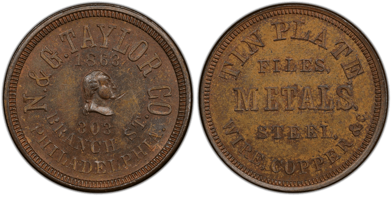 (No Date) Copper Civil War Store Card F-750V-1a, N. & G. Taylor Co. PA