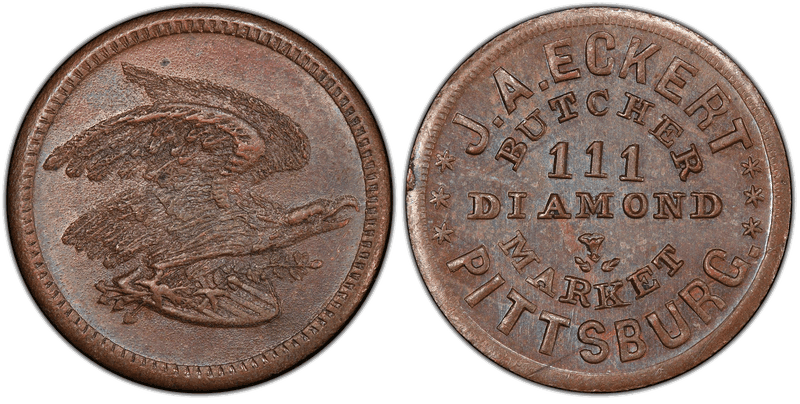 (No Date) Copper Civil War Store Card F-765D-2a, J.A. Eckert PA
