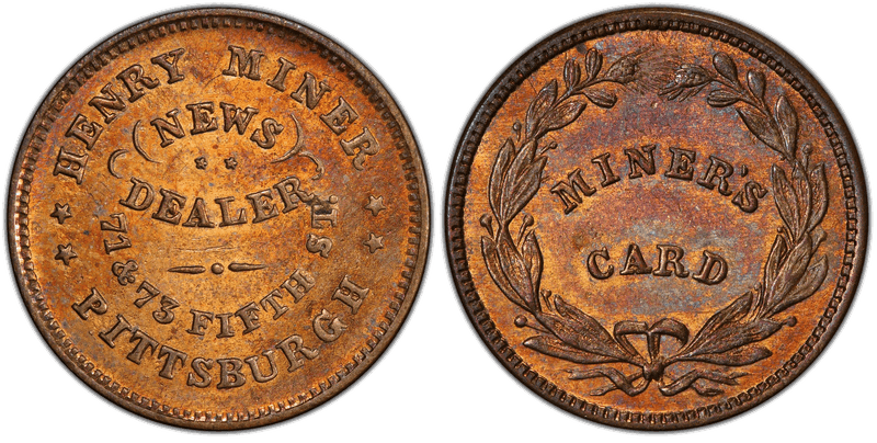 (No Date) Brass Civil War Store Card F-765M-1b, Henry Miner PA