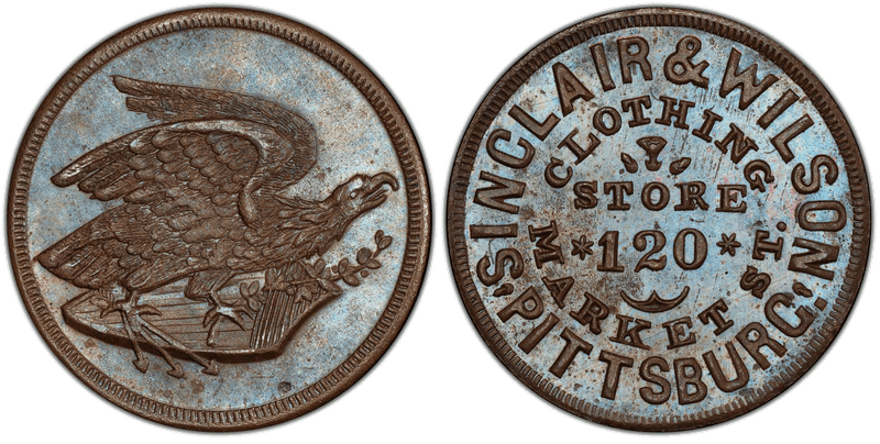 (No Date) Copper Civil War Store Card F-765U-1a, Sinclair & Wilson PA