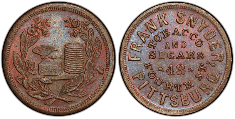 (No Date) Copper Civil War Store Card F-765V-4a, Frank Snyder PA
