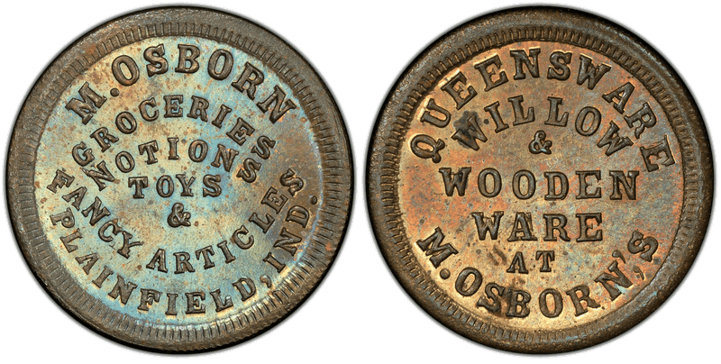 (No Date) Brass Civil War Store Card F-770B-2b, M. Osborn IN