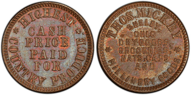 (No Date) Copper Civil War Store Card F-805B-1a, Thos. Mickey OH