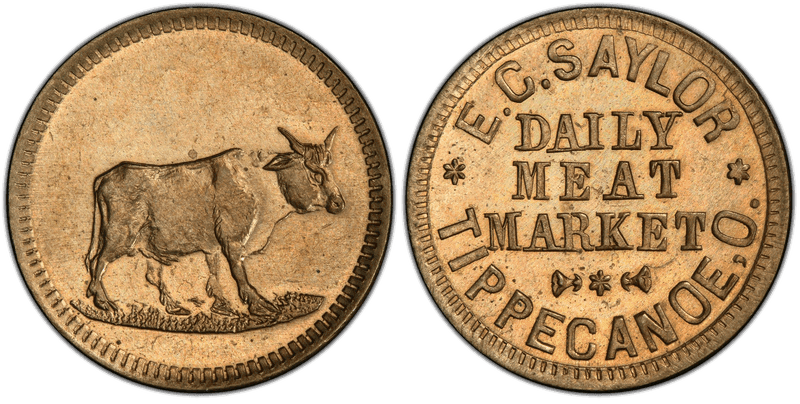 (No Date) Copper-Nickel Civil War Store Card F-855A-2d, E.C. Saylor OH