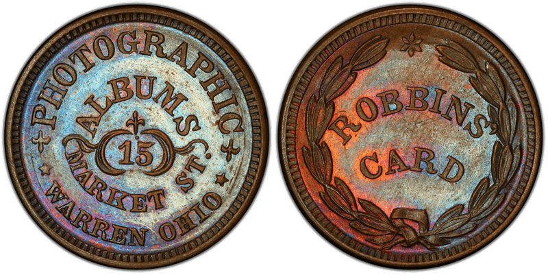 (No Date) Copper Civil War Store Card F-910A-1A, Robbins' Card OH