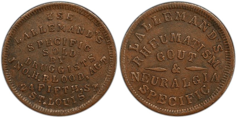 (No Date) Brass Civil War Store Card F-910B-1b, Lallemand's MO