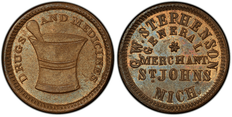 (No Date) Brass Civil War Store Card F-915A-1b, G.W. Stephenson MI