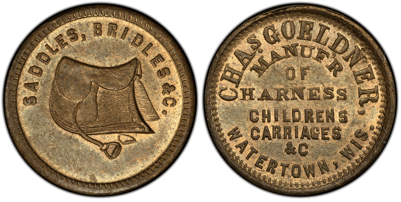 (No Date) Brass Civil War Store Card F-920H-4b, Chas. Goeldner WI