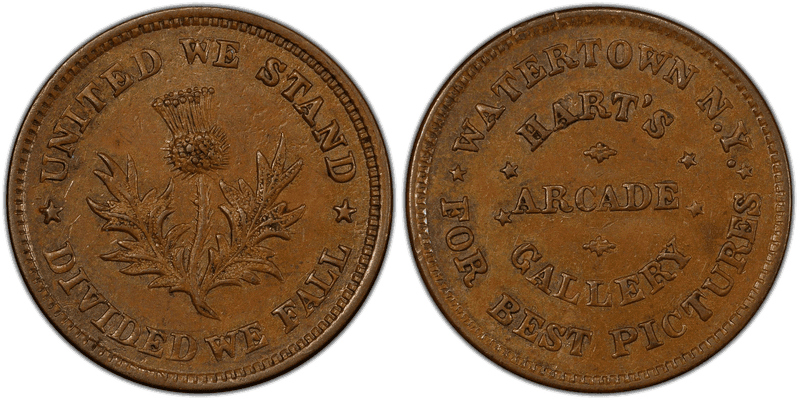 (No Date) Copper Civil War Store Card F-945A-2a, Hart's Arcade Gallery NY