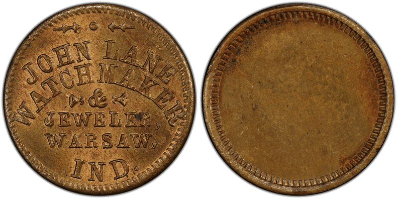 (No Date) Brass Civil War Store Card F-950B-1b, John Lane IN