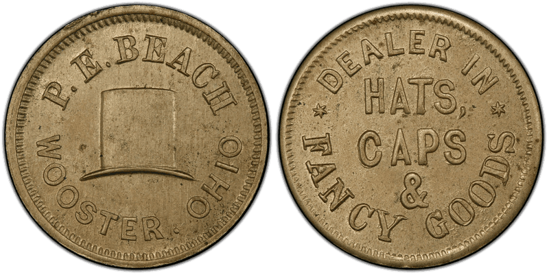 (No Date) Copper-Nickel Civil War Store Card F-975A-1d, P.E. Beach OH
