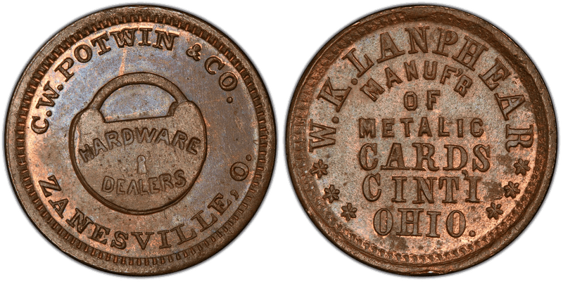 (No Date) Copper Civil War Store Card F-995J-3a, C.W. Potwin & Co. OH
