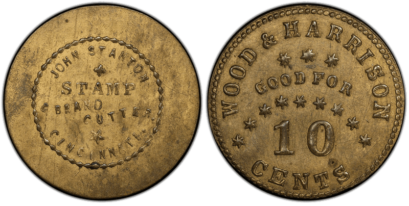 (No Date) Brass Civil War Store Card F-LU-Ub, Wood & Harrison OH