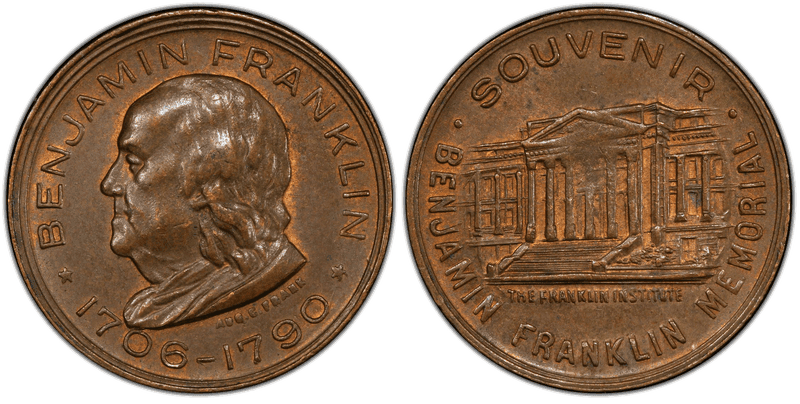 No Date Token TC-166852 Bronze 19mm Benjamin Franklin Memorial