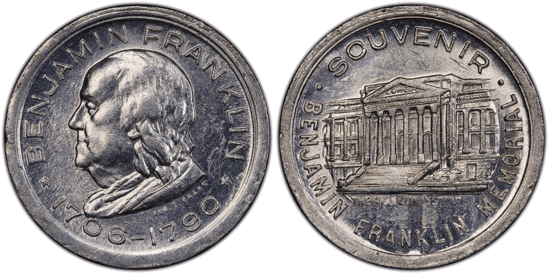 No Date Token TC-171061 White Metal 19mm Benjamin Franklin Memorial