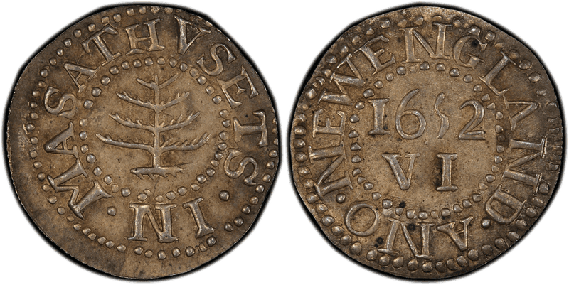 "1652" Sixpence Pine Tree - Silver Wyatt Copy Noe-L