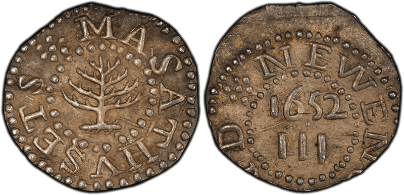 "1652" Silver Threepence Pine Tree Wyatt Copy - Noe-M