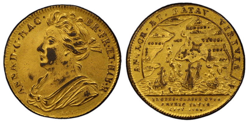 (1702) Gilt Bronze Medal Betts-95, Vigo Bay