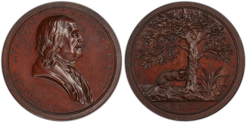 (1776) Bronze Medal Betts-546, Franklin American Beaver