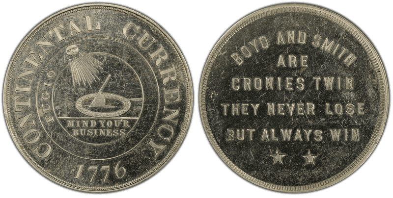 1776 Continental Currency Boyd and Smith - Ni Plated Brass Dollar
