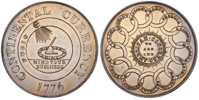 1776 Continental Currency Elder Restrike - Silvered Copper Dollar