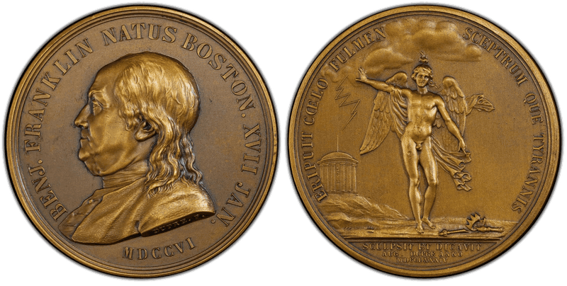 (1784) Bronze Medal Betts-619, Matte Restrike Franklin Winged Genius