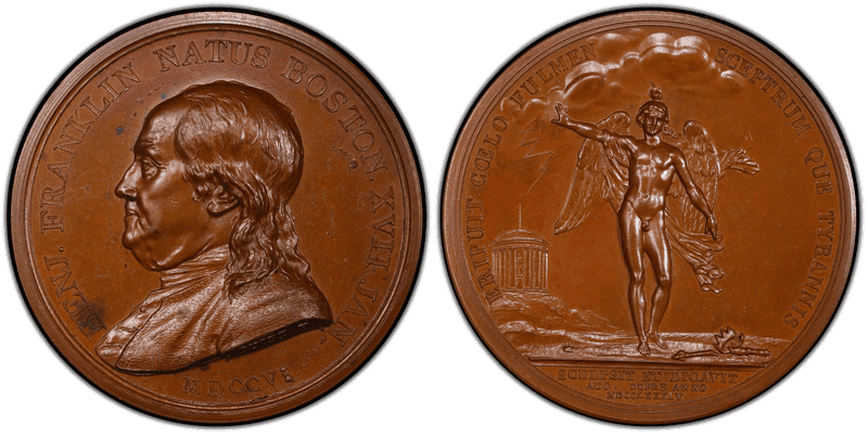 (1784) Bronze Medal Betts-619, Franklin Winged Genius Restrike