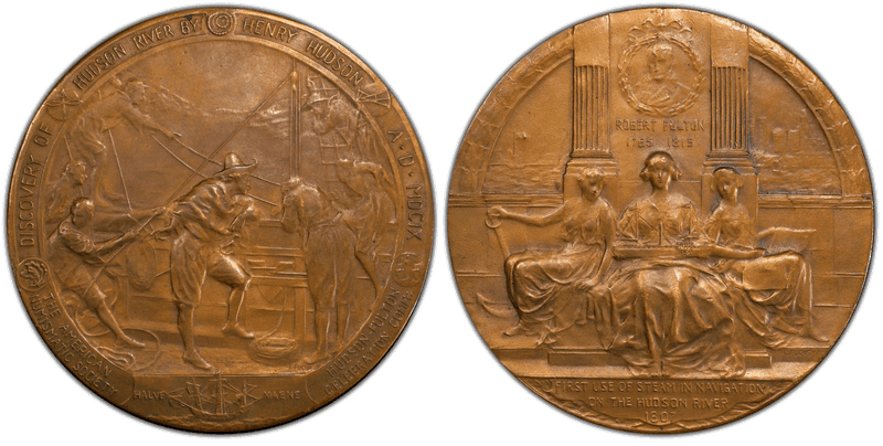 "1815" Medal Henry Hudson Bronze 63mm Discovery Of The Hudson River