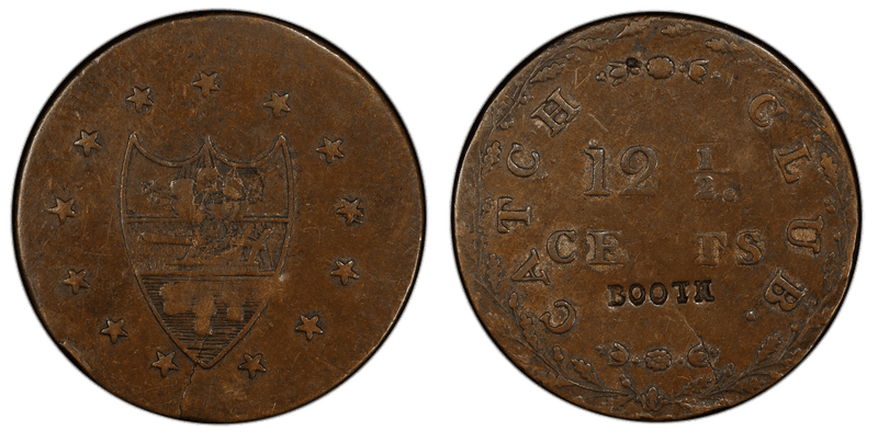 (1830s) Copper Token HT-406, Catch Club, Booth C/S PA