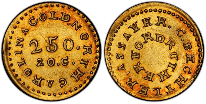 1831 C. Bechtler Two and a Half Dollar Gold Piece - No 75 Grains, Coarse Beads