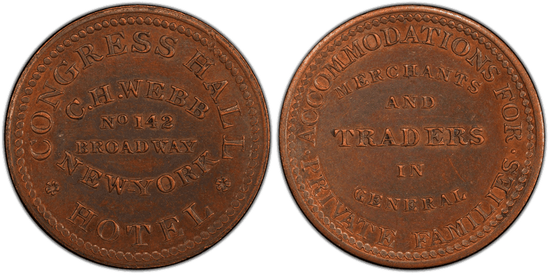 (1832-34) Copper Token HT-337, C.H. Webb, Congres Hall NY
