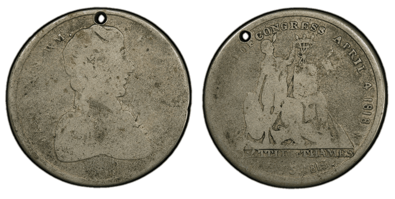 (1836) Medalet WHH 1836-1 German-Silver Holed Maj. Gen. W.H. Harrison