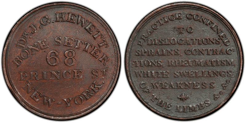(1837-38) Copper Token HT-278, Original Dr. J.G. Hewett NY