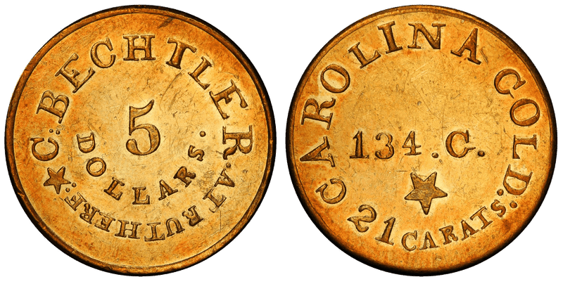1837 C. Bechtler Five Dollar Gold Piece - 134 Grains, Star