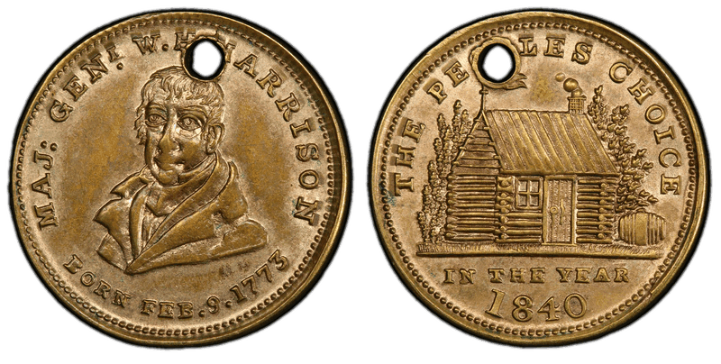 (1840) Token DeWitt-Unlisted Brass Holed Maj. Gen. W.H. Harrison Campaign