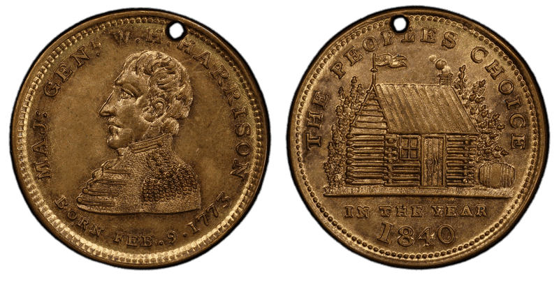 (1840) Token WHH 1840-56 Brass Holed Maj. Gen. W.H. Harrison Campaign