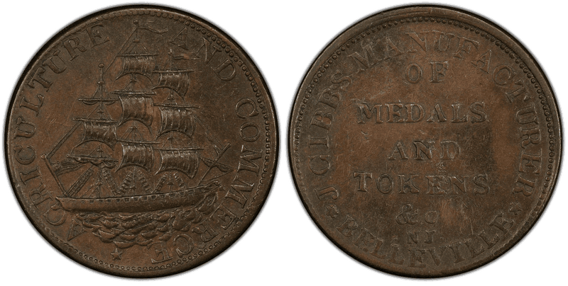 (1841) Copper Token HT-202, J. Gibbs, Manufacturer NJ