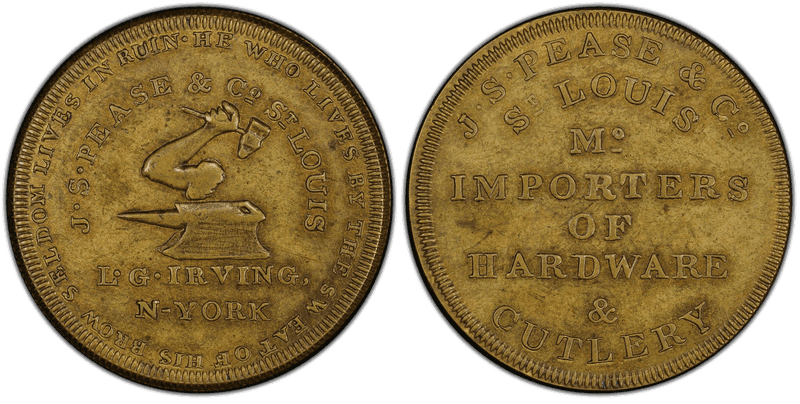 (1844) Brass Token HT-A282, Irving, L.G. & Pease, J.S. NY