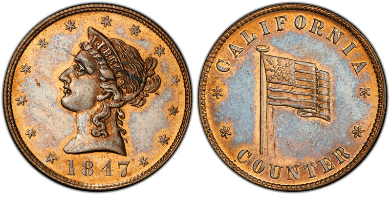 1847 '$10' California Counter Brass Gaming Gold Eagle