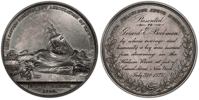 "1849" Medal Life Saving Medal 51mm Silver LSBA of New York